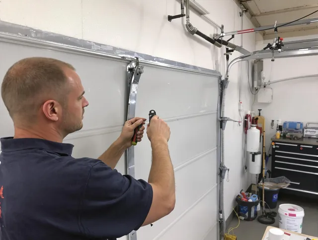 Before and after garage door dent repair by Uxbridge Garage Door Repair in Uxbridge