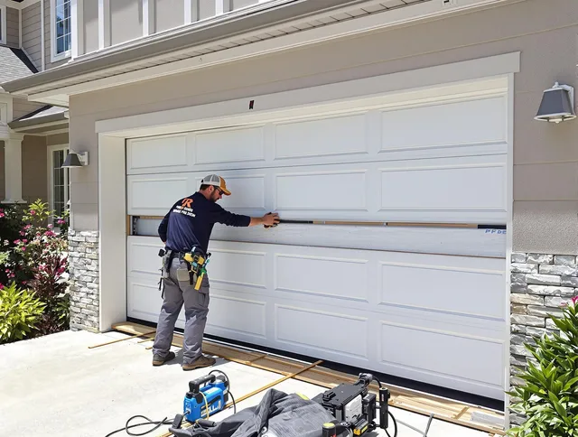 Uxbridge Garage Door Repair team performing complete garage door replacement at Uxbridge residence
