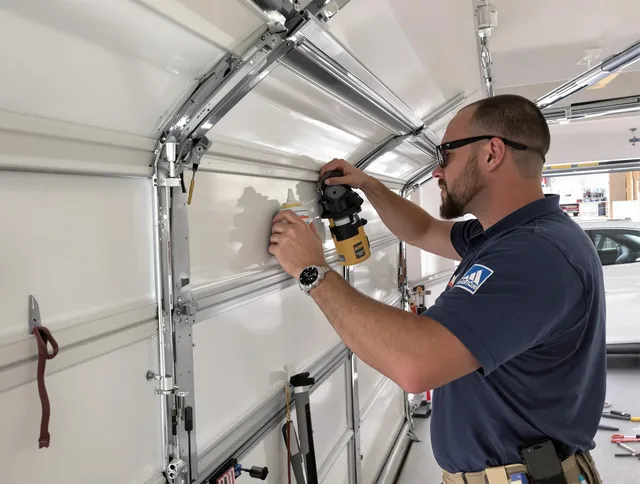 Uxbridge Garage Door Repair technician quieting a noisy garage door in Uxbridge