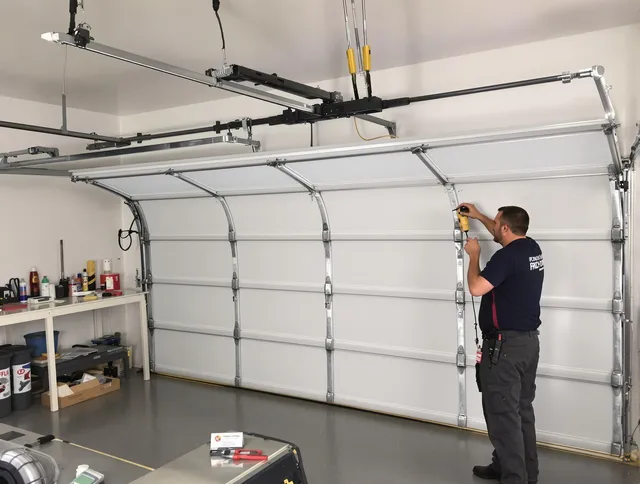 Uxbridge Garage Door Repair certified technician performing overhead door system repair in Uxbridge