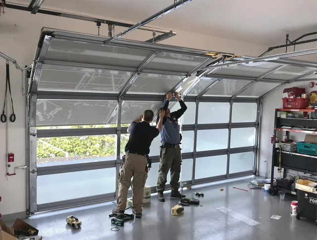 Uxbridge Garage Door Repair expert performing precise panel replacement on Uxbridge garage door
